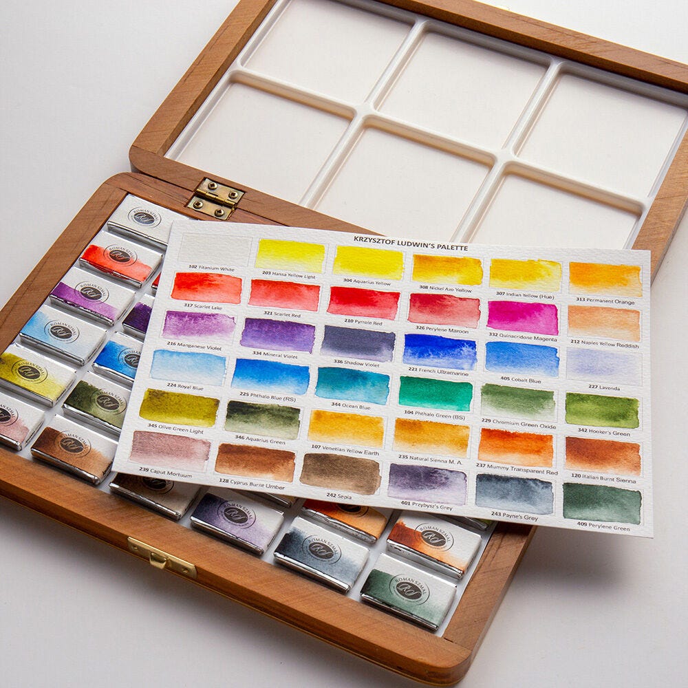 波兰RS固体水彩36色套装 学院级大师级专业美术便携绘画套装全块