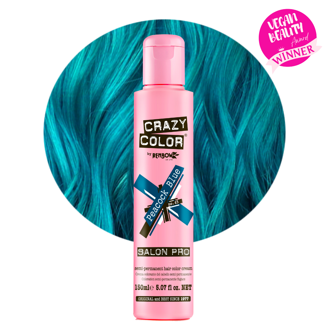 Crazy Color 半持久孔雀蓝染发剂 活力蓝绿色 鲜艳持久 植物染发膏 DIY染发